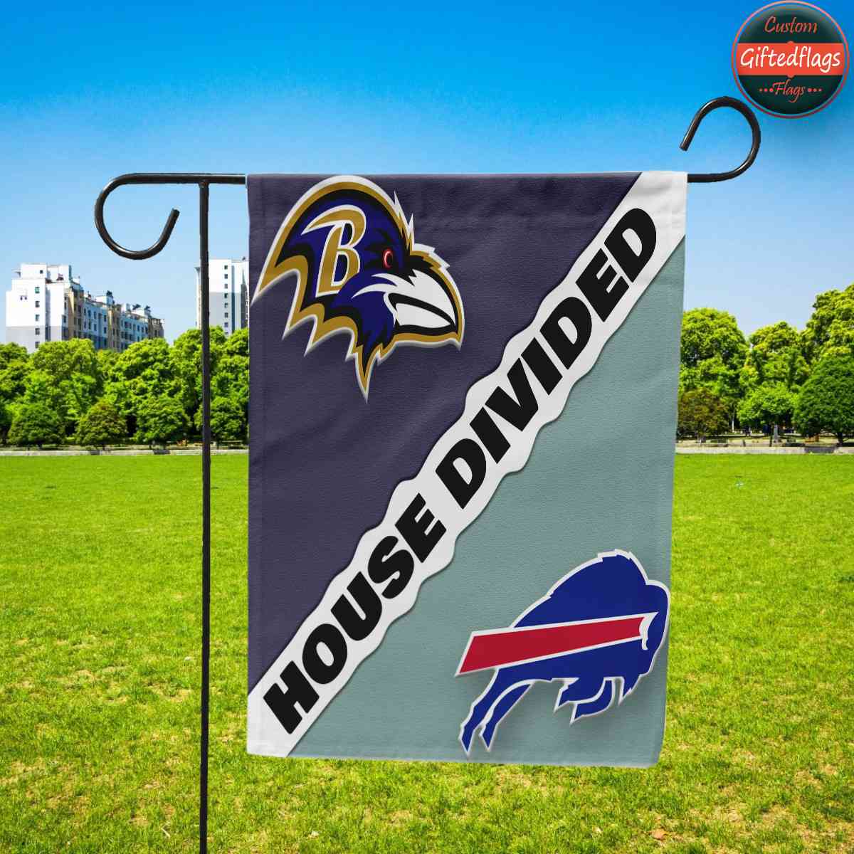 Baltimore Ravens vs. Buffalo Bills House Divided Flag, Ravens House Divided Flag