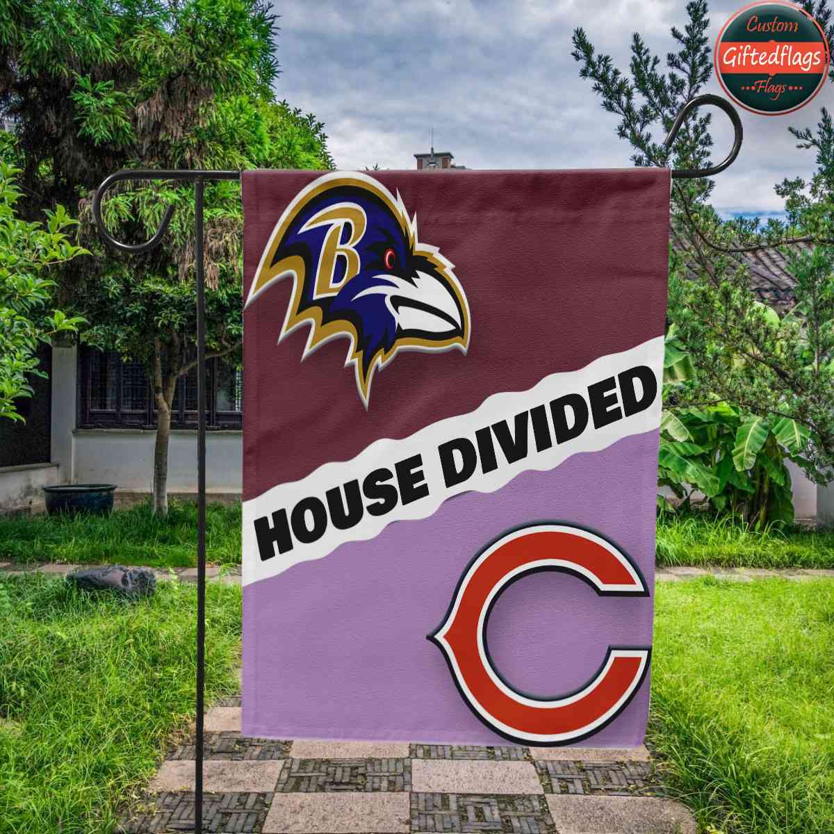 Baltimore Ravens vs. Chicago Bears House Divided Flag, Ravens House Divided Flag