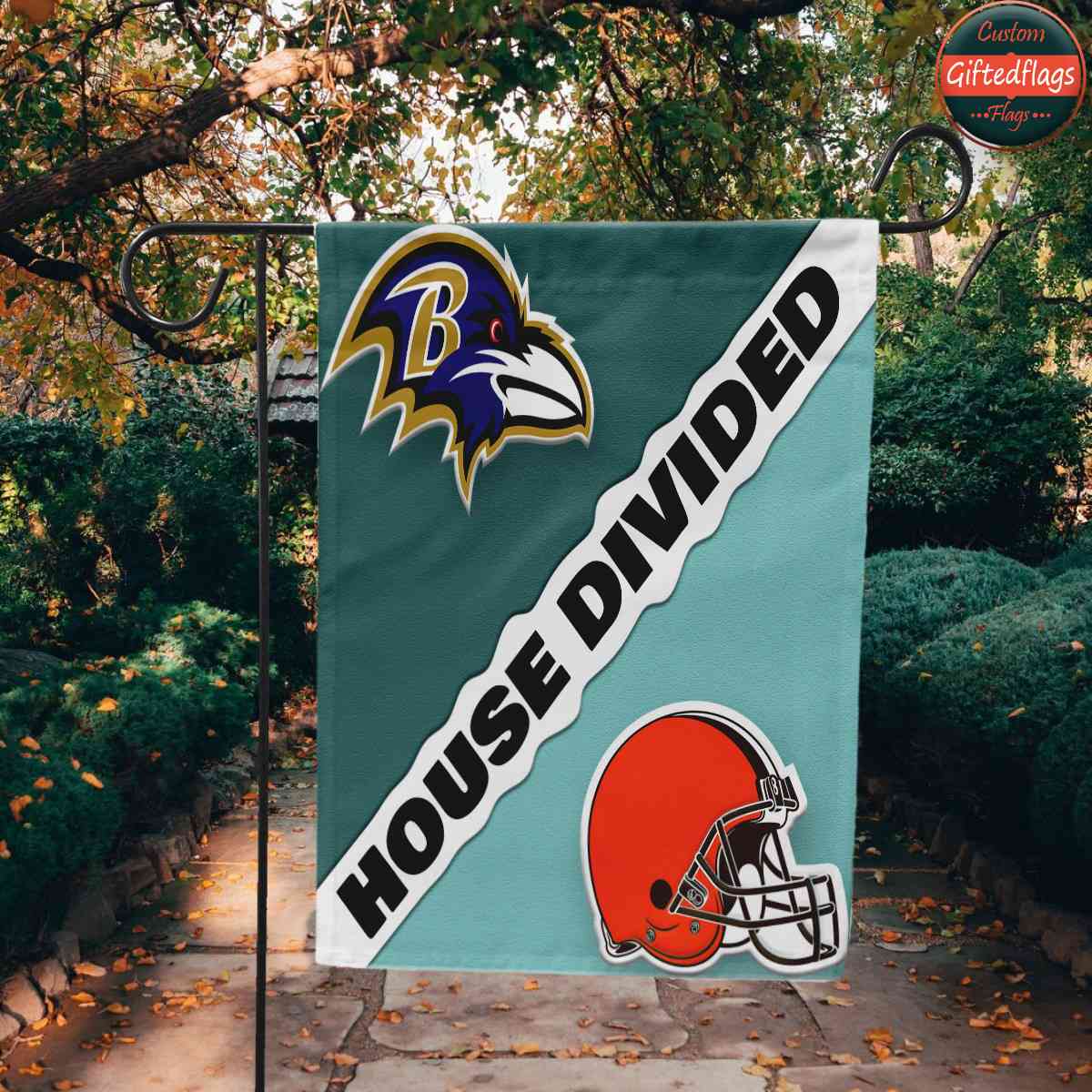 Baltimore Ravens vs. Cleveland Browns House Divided Flag, Ravens House Divided Flag