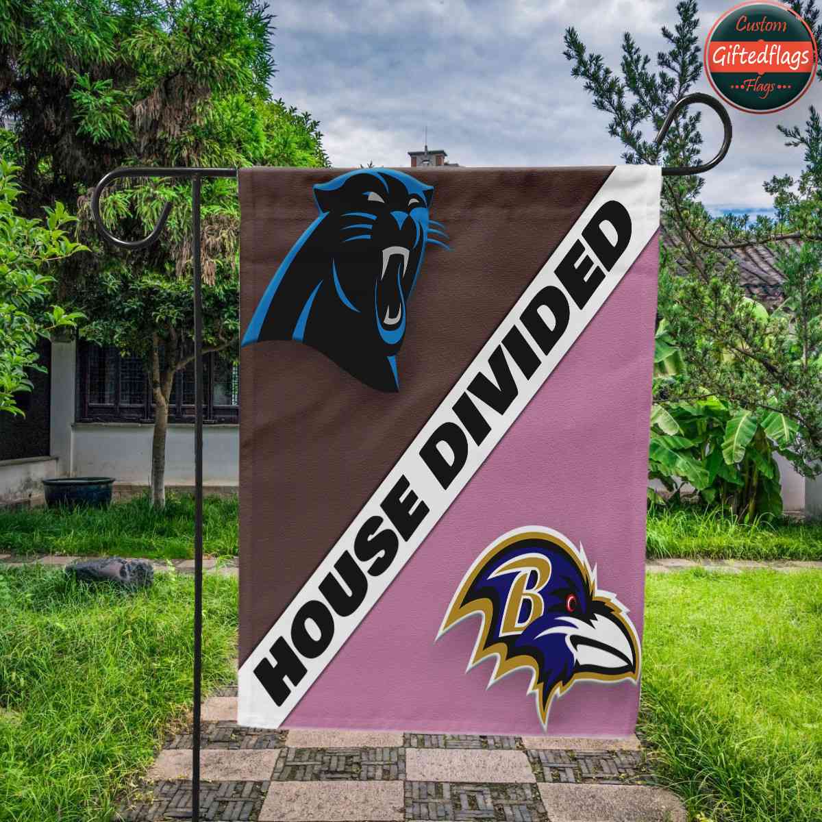 Carolina Panthers vs. Baltimore Ravens House Divided Flag, Panthers House Divided Flag