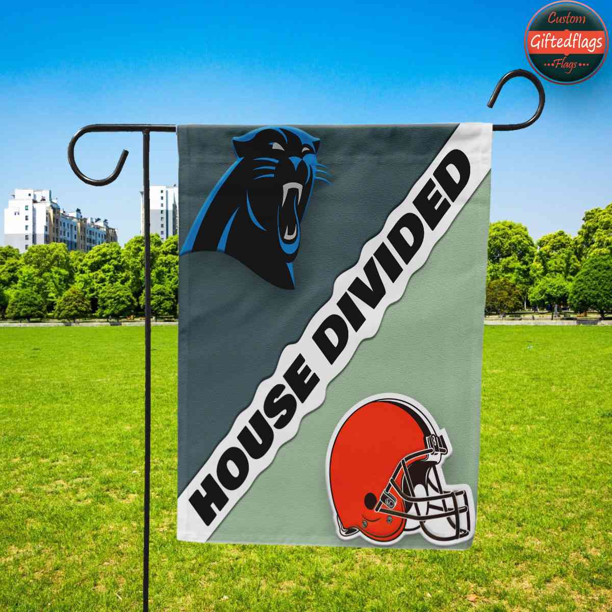 Carolina Panthers vs. Cleveland Browns House Divided Flag, Panthers House Divided Flag