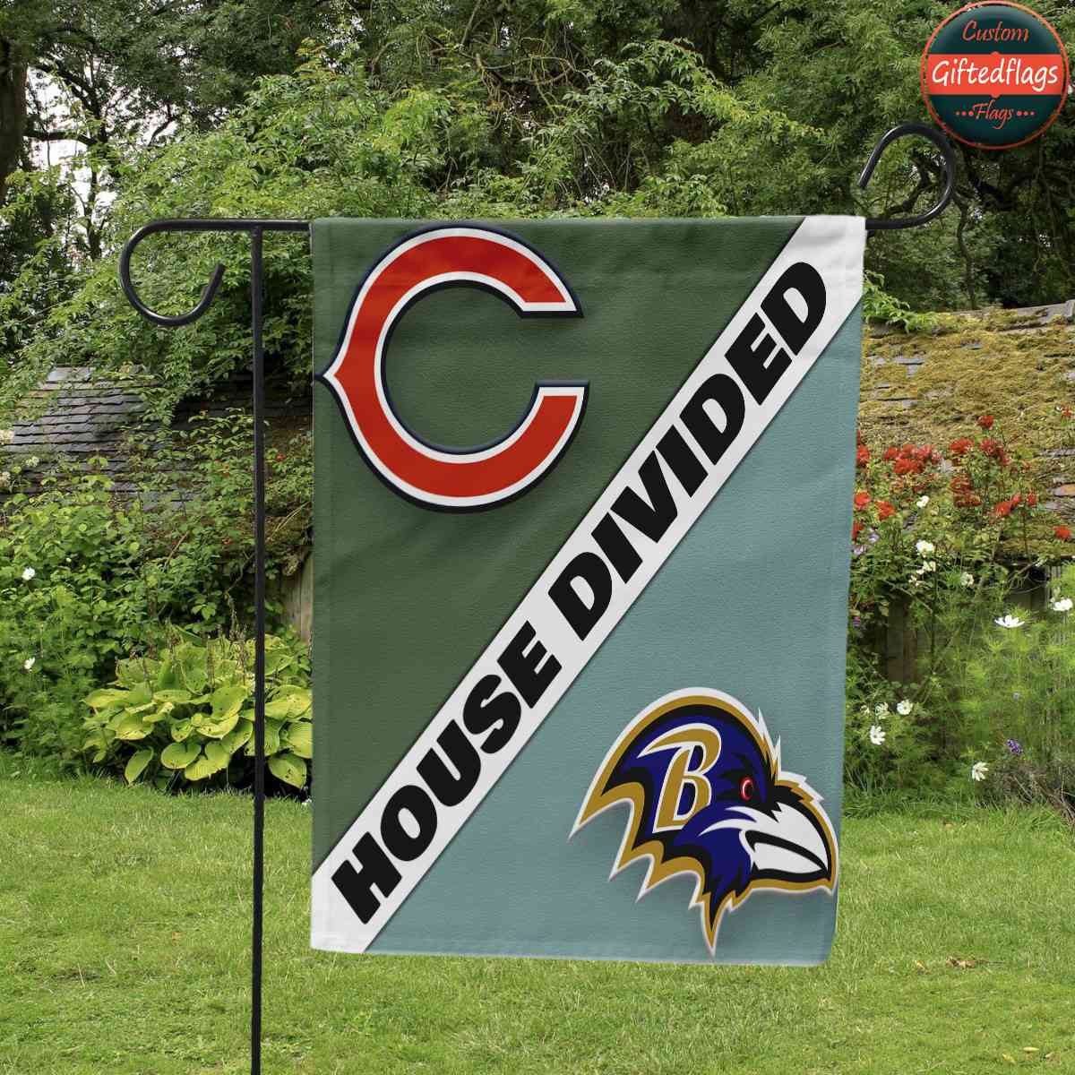 Chicago Bears vs. Baltimore Ravens House Divided Flag, Bears House Divided Flag