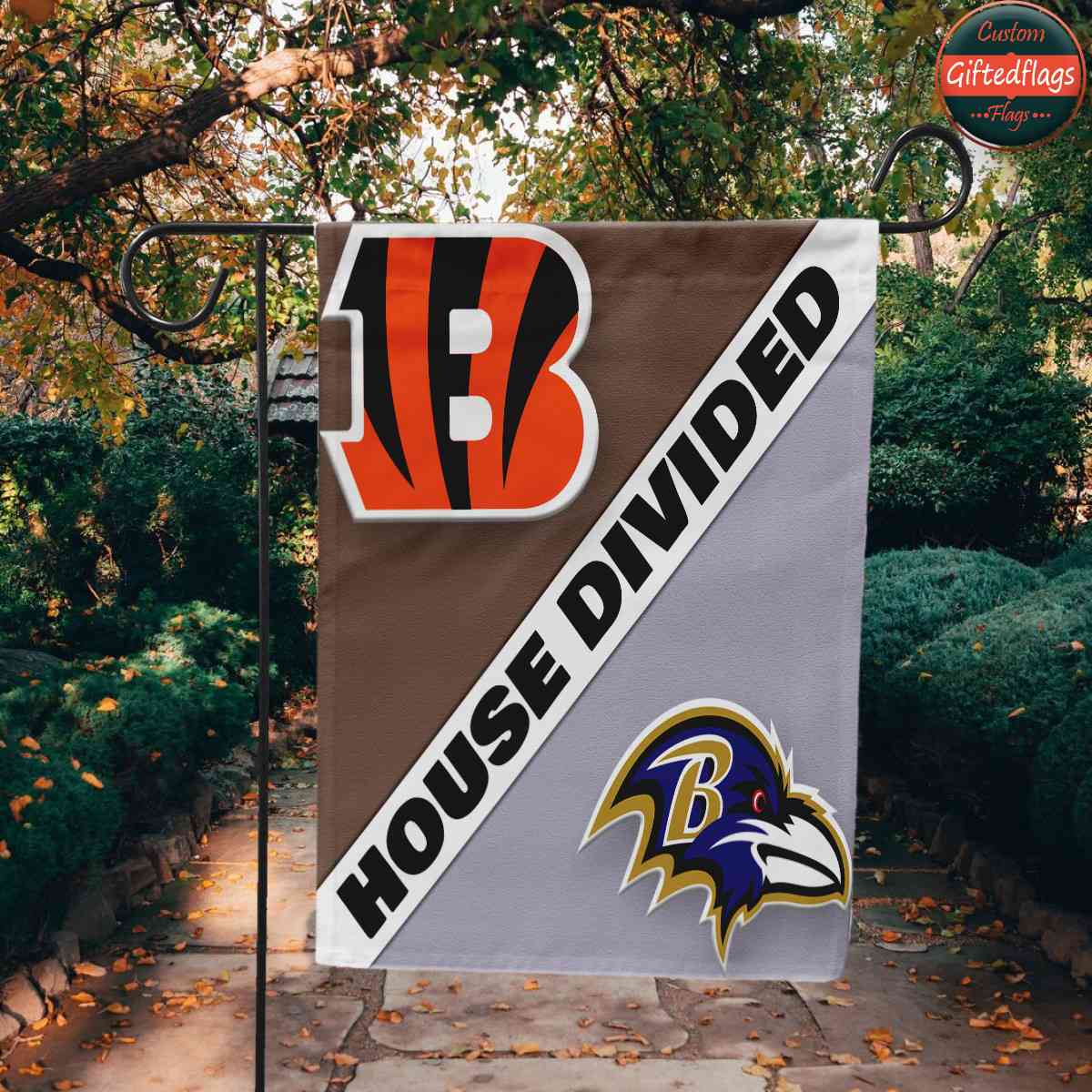 Cincinnati Bengals vs. Baltimore Ravens House Divided Flag, Bengals House Divided Flag